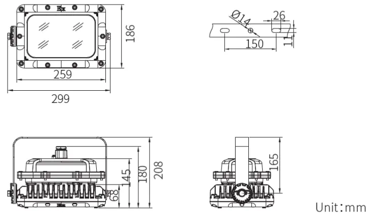 Proyector Antiexplosivo OHBF8260 -- 80-120W DIMENSIONES.webp
